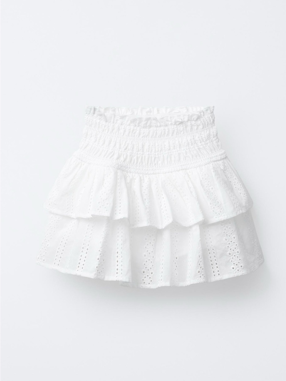 Zara White eyelet Smocked Waist Tiered girls Skirt